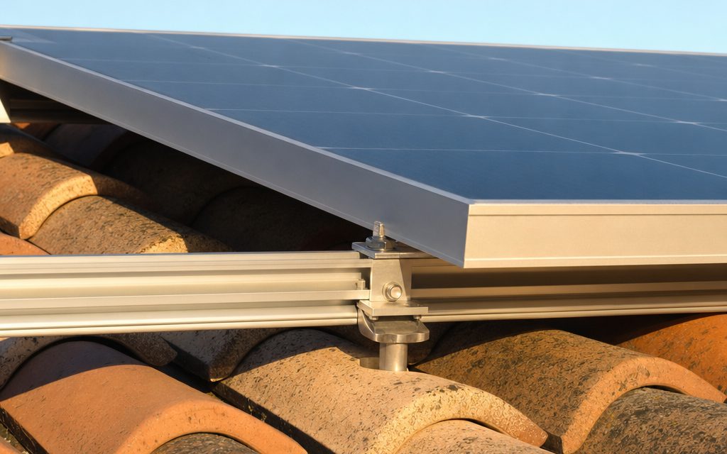 Panneaux photovoltaïques en surimposition sur une toiture en tuiles